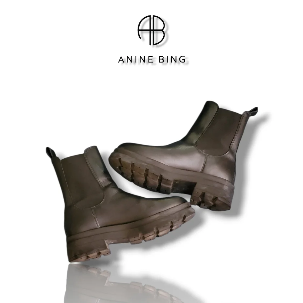 ANINE BING Black Leather Justine Chelsea Boots Women's Size 6 Motorcycle Boots - Picture 7 of 13